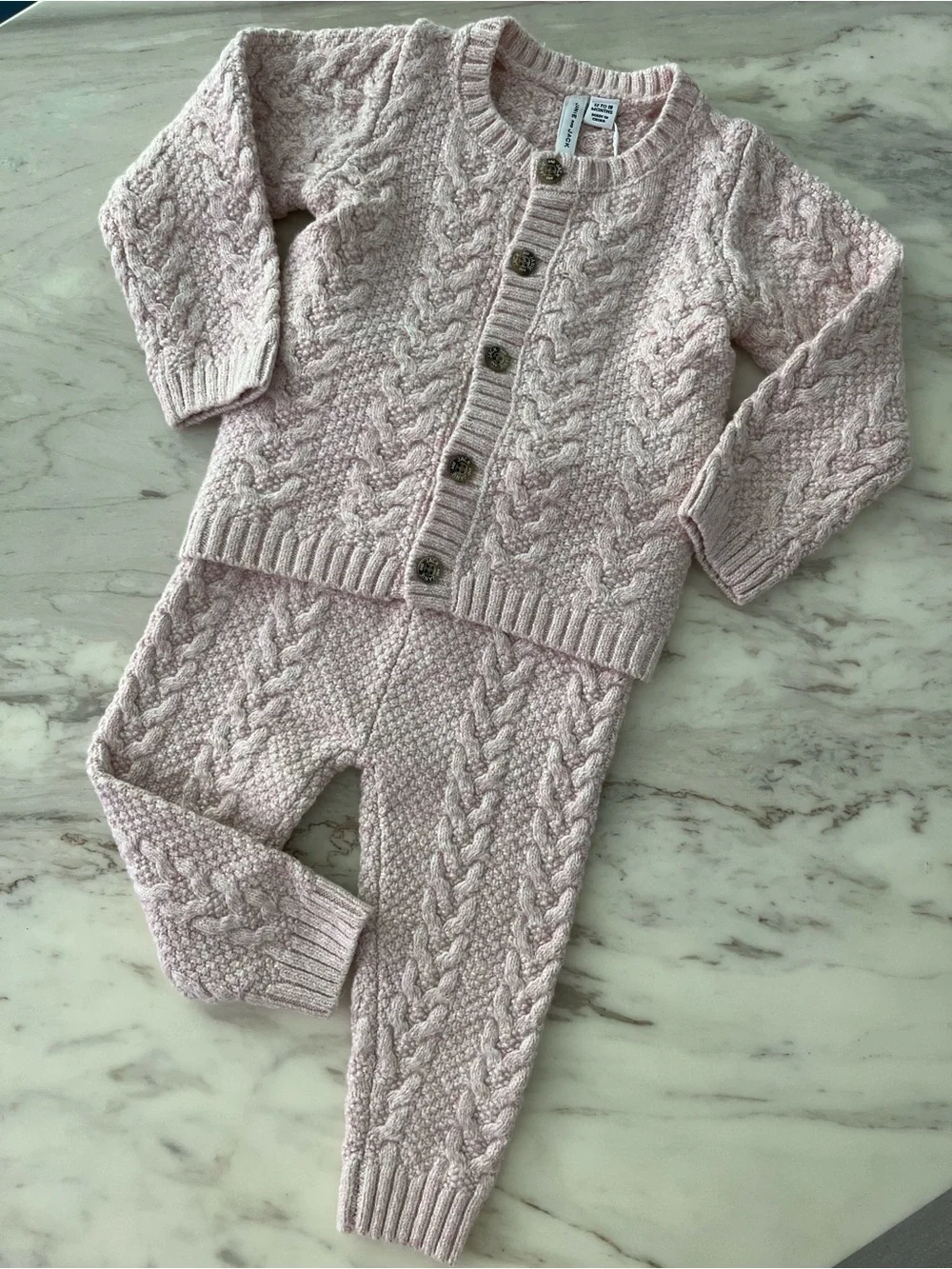 Janie and Jack Pale Pink Cable-Knit Cardigan & Pants Matching Set